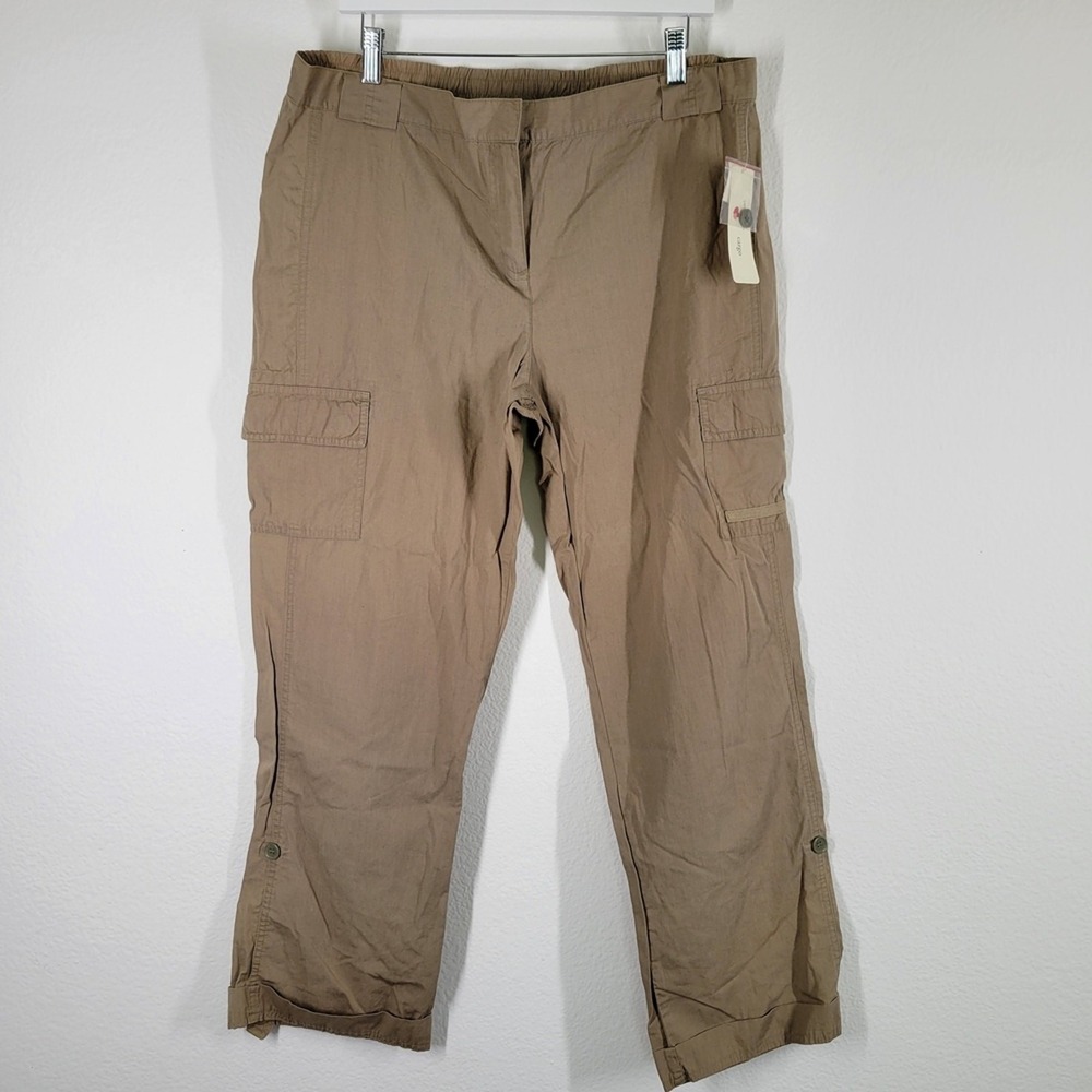 Two Hearts Maternity Cargo Pants Women Large Tan Khaki Cotton Utility Pocket L